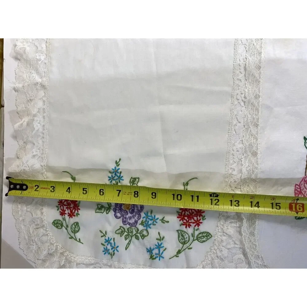 Vtg Hand Embroidered Table Runner Dresser Scarves 12